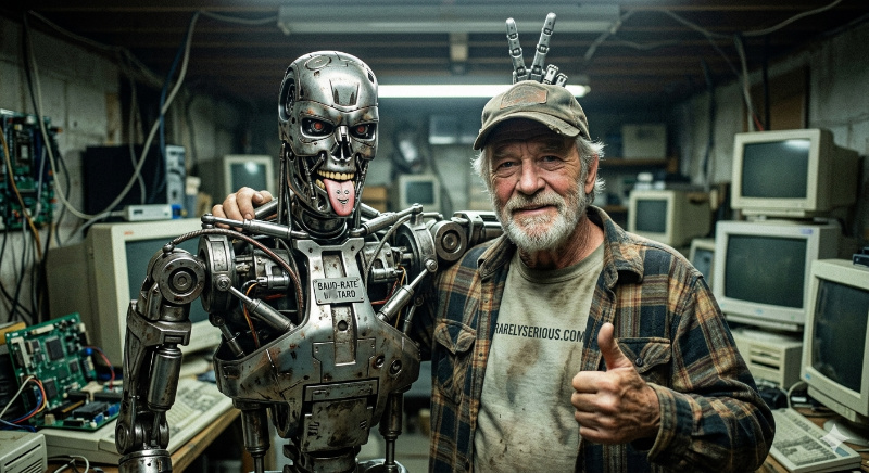 Man and robot in a workshop